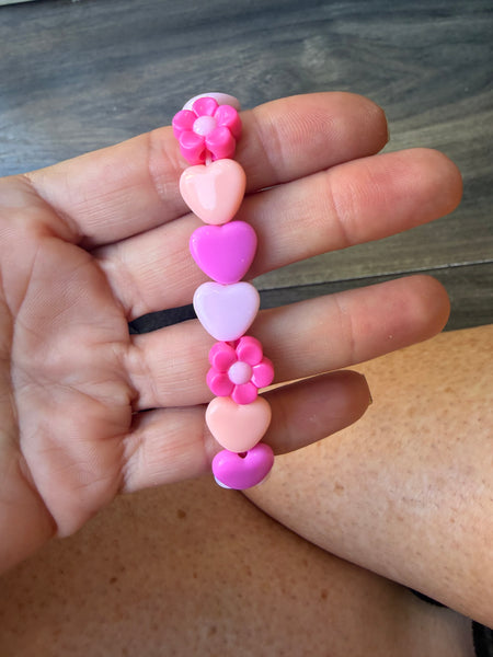 Bracciale colors Beads giro cuori small e fiori fuxia rosa salmone