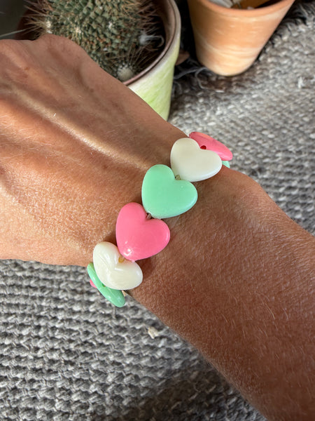 Bracciale colors Beads giro cuori large fuxia bianco verde acqua