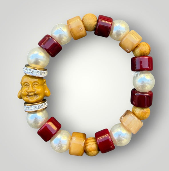 Bracciale Colors Buddha con perle burgundy e caramello