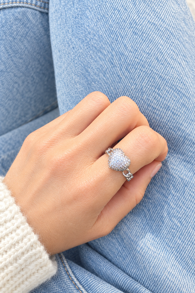 Anello regolabile groumette e cuore pavettato