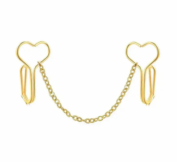 Orecchino per il naso clip Shaper bridge face jewels cuori e catenina vari colori