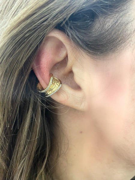 Mono  earcuff doppio martellato con crystal due varianti colore