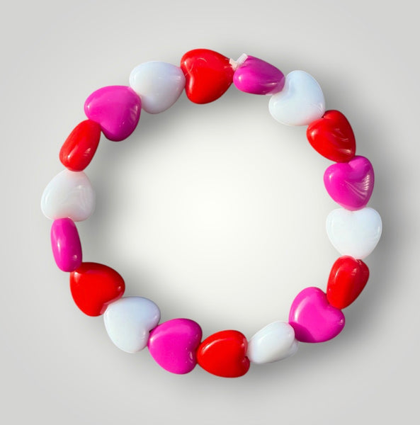Bracciale colors Beads giro cuori small effetto lucido rosso ciclamino bianco