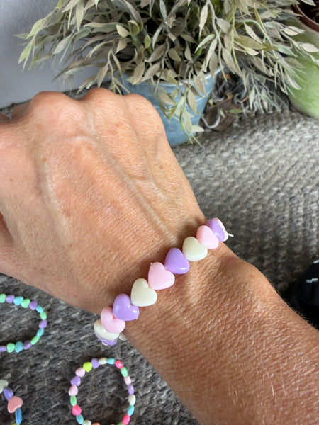 Bracciale colors Beads giro cuori xsmall lilla rosa bianco