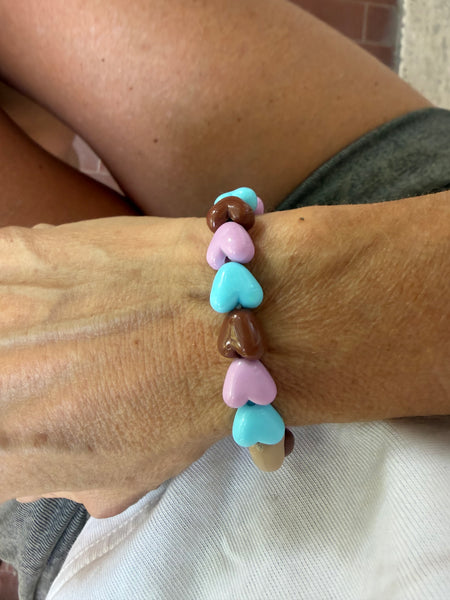 Bracciale colors Beads giro cuori small effetto lucido cioccolato beige turchese lilla