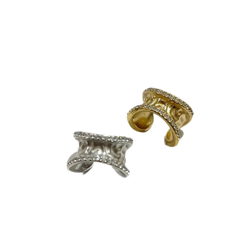 Mono  earcuff doppio martellato con crystal due varianti colore