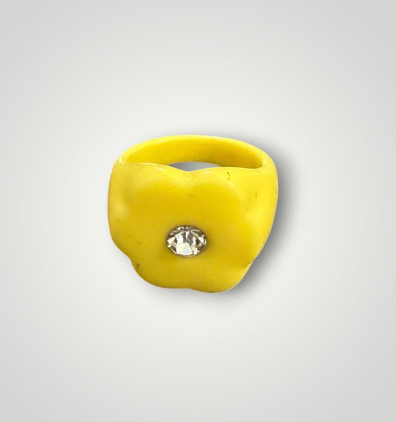 Anello resina forma fiore con cristallo punto luce vari colori