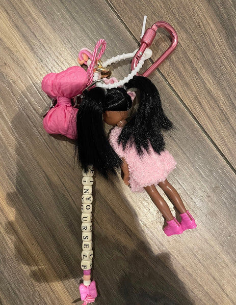 Pimp your bag portachiavi per borsa bambola capelli neri lisci