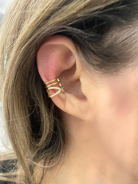 Mono  earcuff doppio multi anelli con crystal due varianti colore