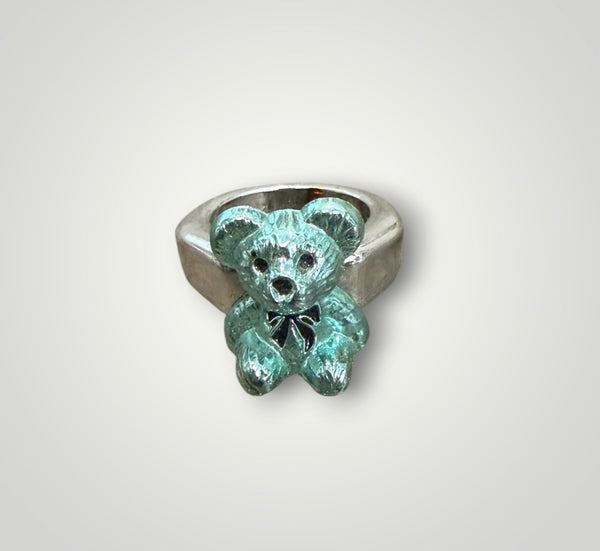 Anello resina metallizzato orsacchiotto teddy con fiocco vari colori