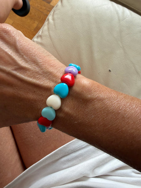 Bracciale colors Beads giro cuori small effetto lucido rosso turchese lilla bianco