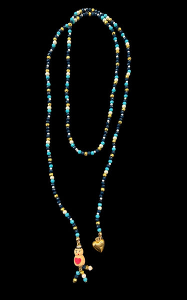 Collana Chinitos  de La Buena  Suerte blu oro ottanio chiaro perla