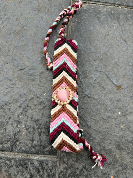 Bracciale friendship con bottone seta e cristalli