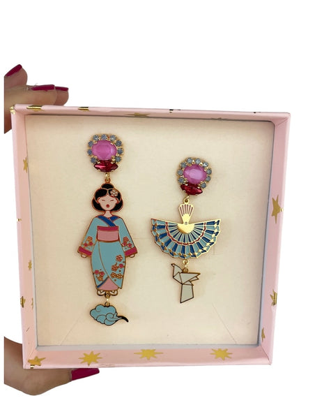Coppia orecchini principessa glam geisha turchese