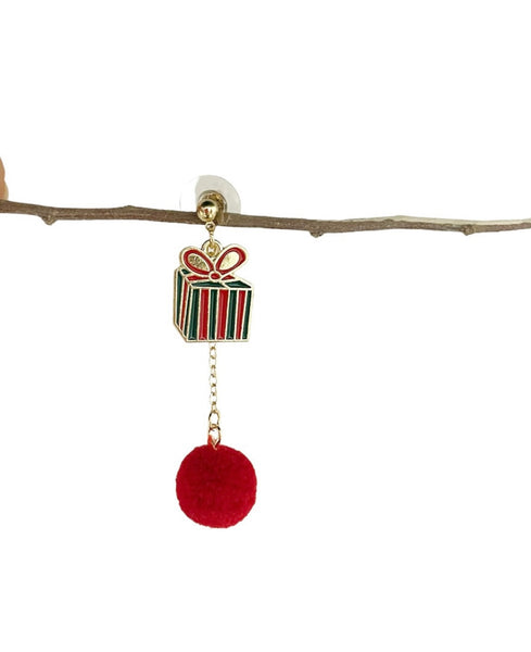 Mono orecchino Christmas Edition pacchetti regalo Natale e ponpon