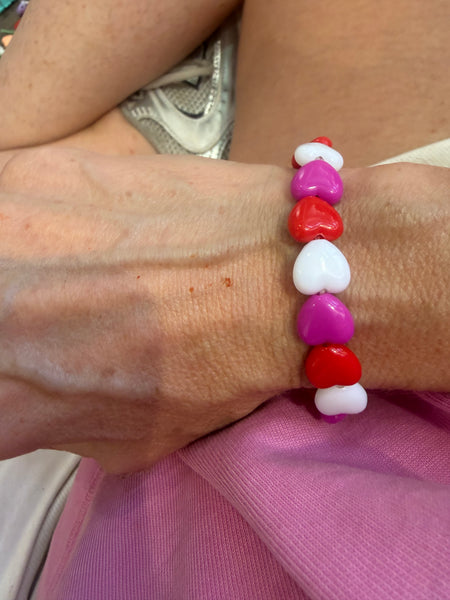 Bracciale colors Beads giro cuori small effetto lucido rosso ciclamino bianco