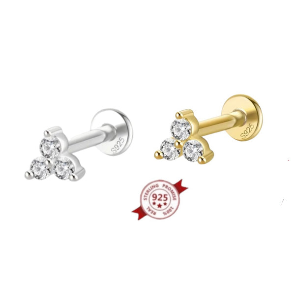 Mono orecchino piercing trifoglio  in argento 925