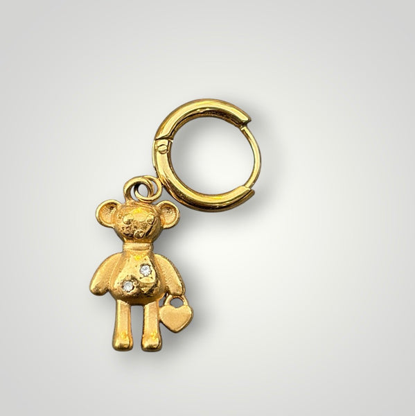 Mono orecchino teddy bear orsacchiotto puff con punti luce due varianti colore