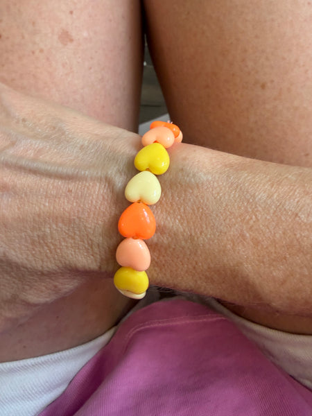 Bracciale colors Beads giro cuori small effetto lucido mix colori arancio e giallo