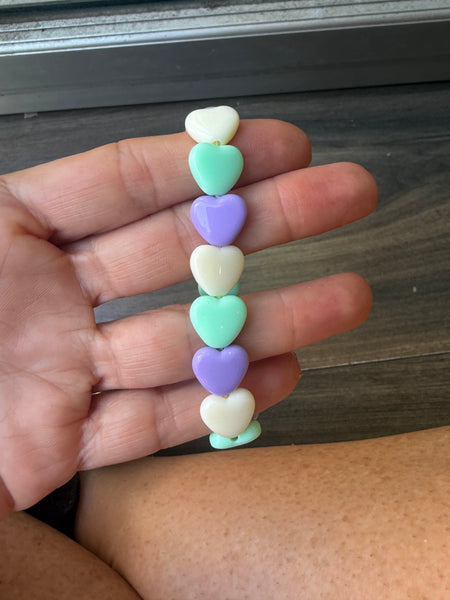 Bracciale colors Beads giro cuori small effetto lucido lilla verde acqua bianco