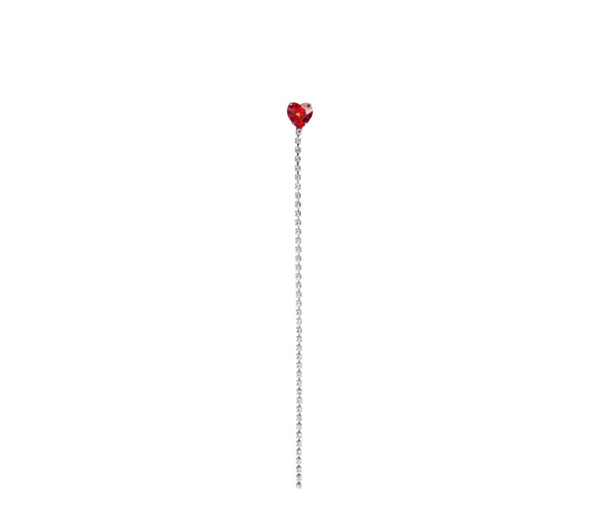 Mono orecchino lovely tennis lungo cristalli con cuore vari colori