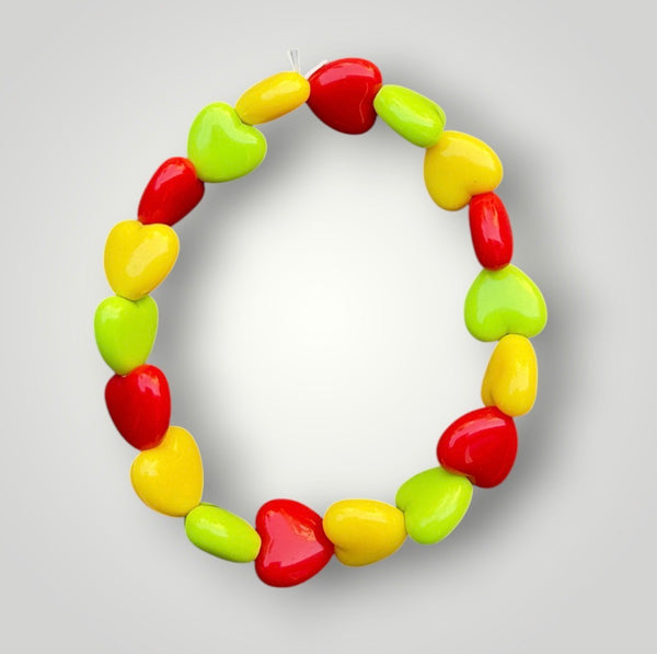 Bracciale colors Beads giro cuori small effetto lucido rosso verde pistacchio giallo