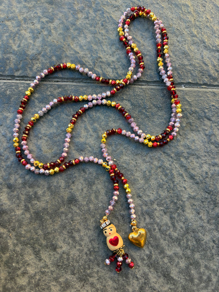 Collana Chinitos  de La Buena  Suerte rosa burgundy rosso brillante oro