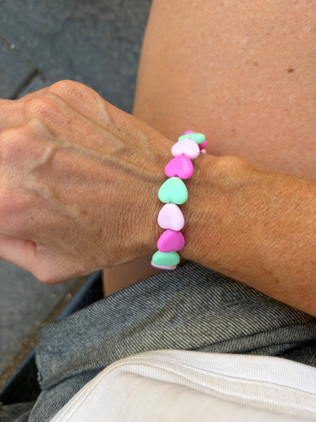 Bracciale colors Beads giro cuori small effetto lucido fuxia rosa verde acqua