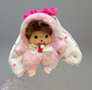 Portachiavi e applique per borsa Monchichi coniglietto orecchie lunghe rosa con cuoricini