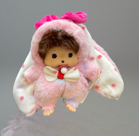 Portachiavi e applique per borsa Monchichi coniglietto orecchie lunghe rosa con cuoricini