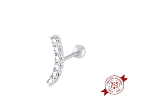 Mono orecchino piercing barra crystal argento 925