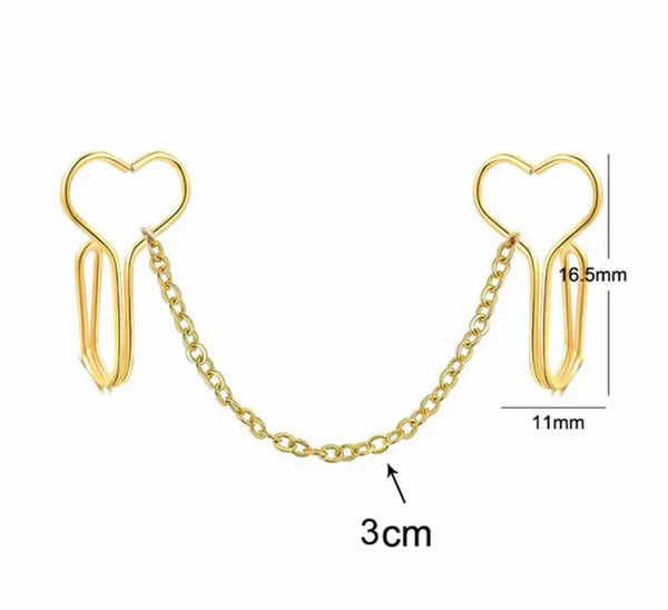 Orecchino per il naso clip Shaper bridge face jewels cuori e catenina vari colori