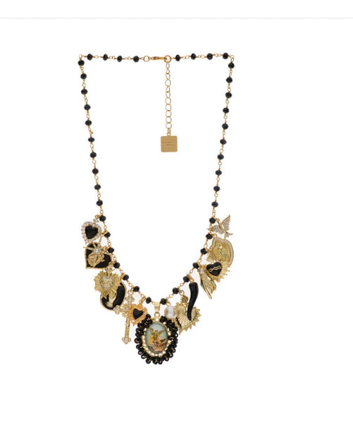Collana principessa Glam Holy Mary Rosary multi charms Black