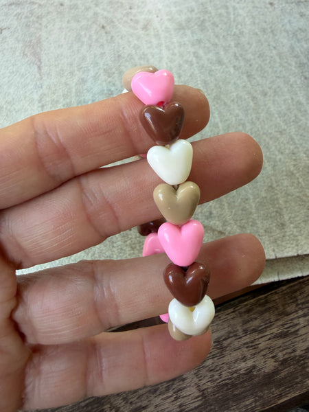Bracciale colors Beads giro cuori small effetto lucido cioccolato beige rosa bianco