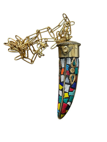 Collana corno tibetano grande vari colori 50 cm