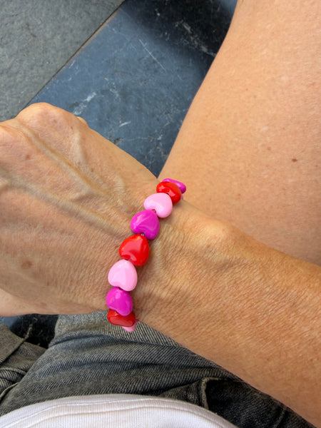 Bracciale colors Beads giro cuori small effetto lucido ciclamino rosso rosa