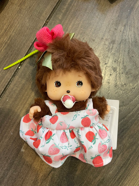 Portachiavi e applique per borsa Monchichi lady abitìno con fragole