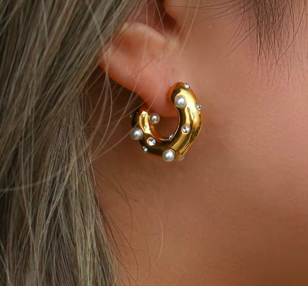 Coppia orecchini Donuts Crystal & perle  Gold