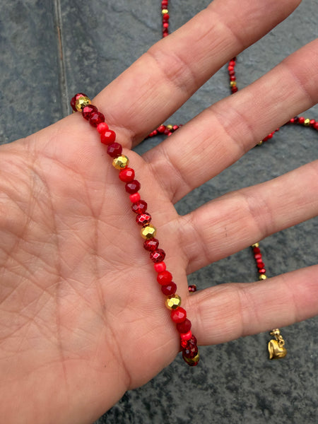 Collana Chinitos  de La Buena  Suerte rosso brillante oro burgundy rosso intenso