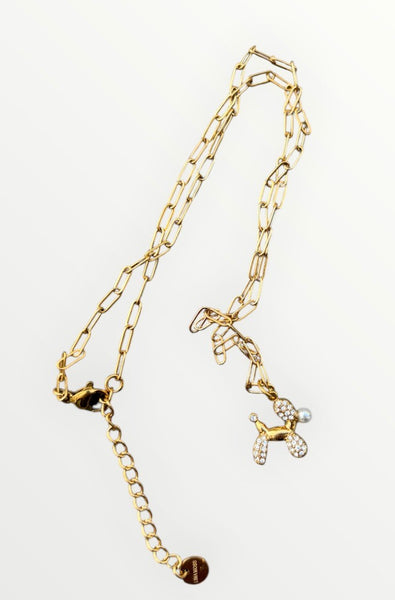 Collana Balloon dog crystal con perla due varianti colore
