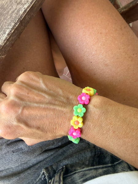 Bracciale colors Beads giro fiori fucsia verde giallo