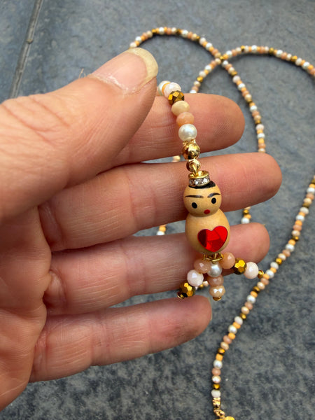 Collana Chinitos  de La Buena  Suerte beige champagne burro oro perla