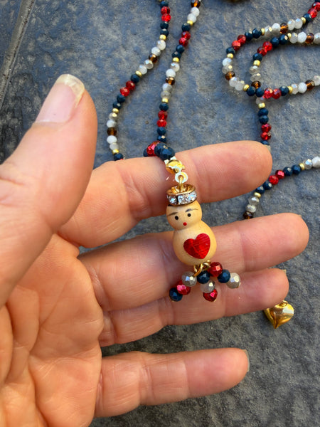 Collana Chinitos  de La Buena  Suerte blu rosso brillante marrone oro grigio perla