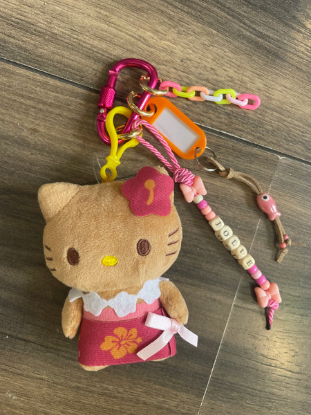 Portachiavi e applique borsa Pimp your Bag Hallo kitty Hawaii abitìno rosa in peluche