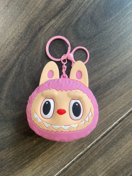 Portamonete applique borsetta Labubu rosa
