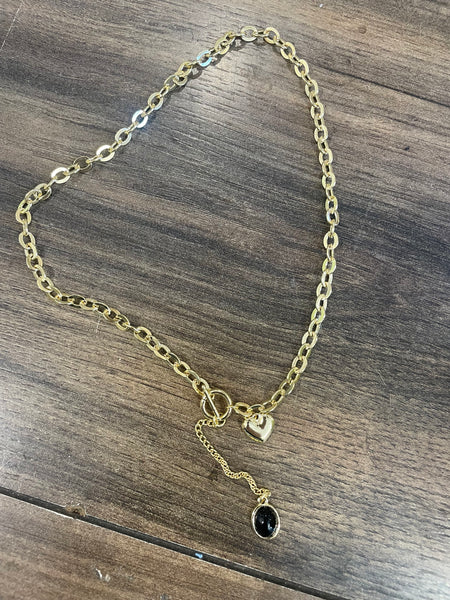 Collana girocollo cuore e pietrina nera