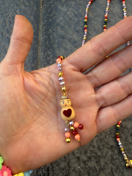Collana Chinitos  de La Buena  Suerte rosa verde bosco rosso brillante corallo rosa oro