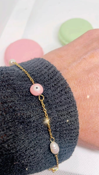 Bracciale occhio greco e perle vari colori