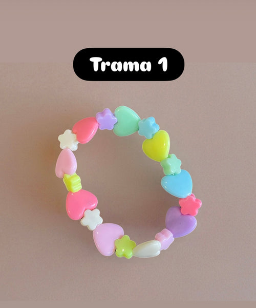 Bracciale Beads giro stelline  e cuori large vari colori