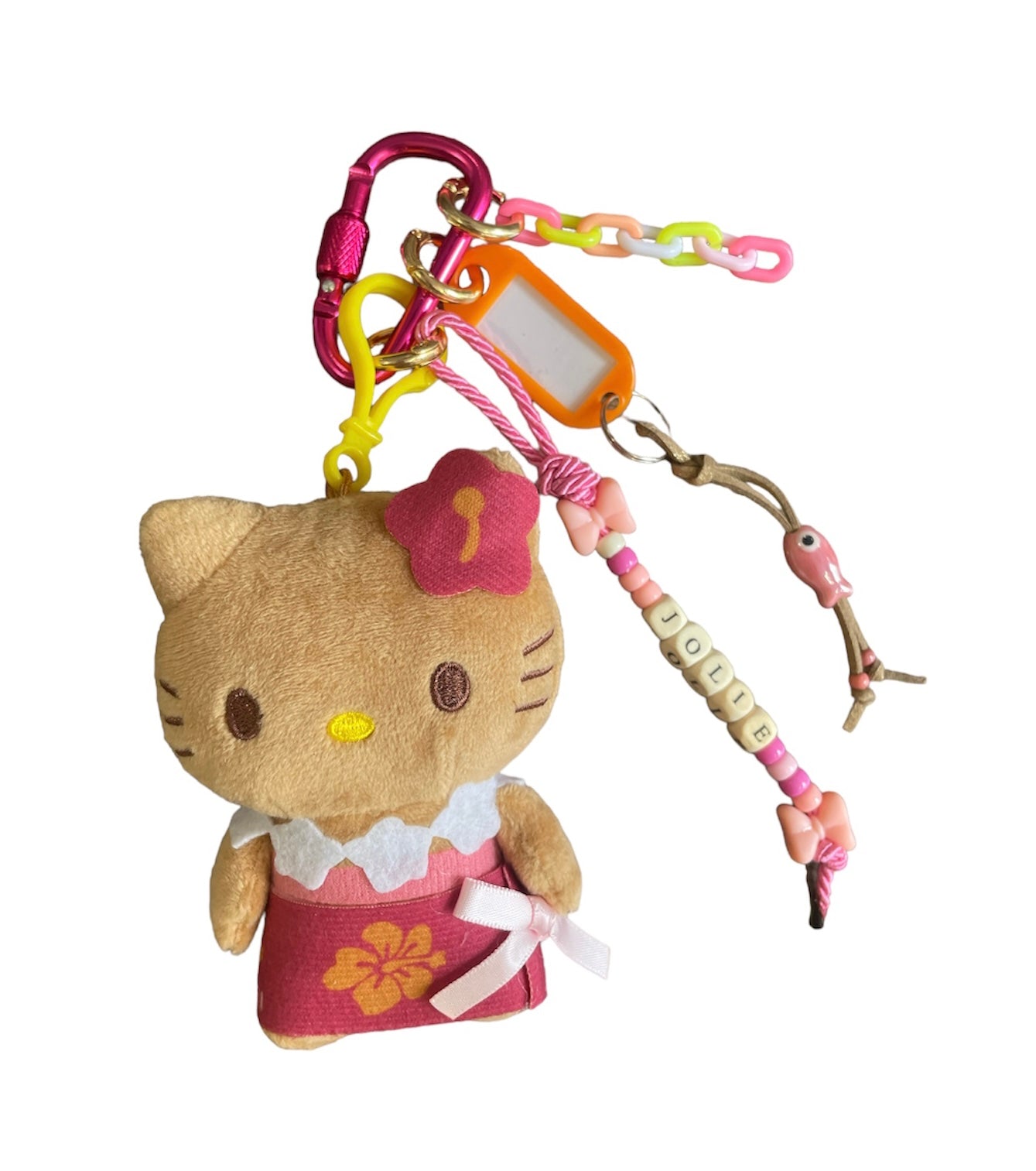 Portachiavi e applique borsa Pimp your Bag Hallo kitty Hawaii abitìno rosa in peluche
